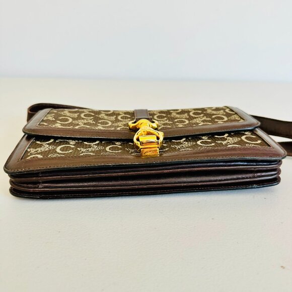 CELINE PARIS 2-WAY LEATHER AND CANVAS SIGNATURE MONO LOGO SHOULDER BAG VINTAGE - Picture 6 of 10